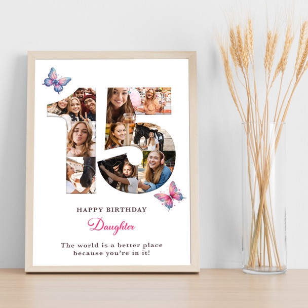 Photo Collage 9-Photo 15th Birthday Gift For Kids Girls Butterfly Print Canvas