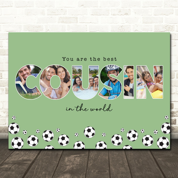 Photo Collage Green Football 6-Photo Any Occasion Gift For Cousin Print Canvas