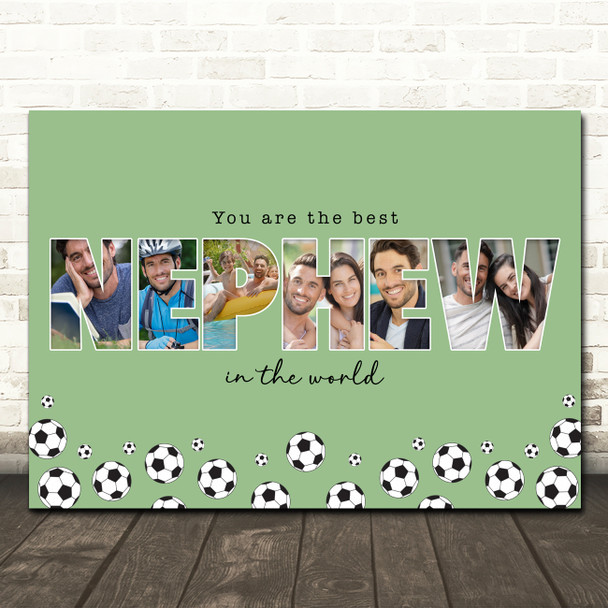 Photo Collage Green Football 6-Photo Any Occasion Gift For Nephew Print Canvas