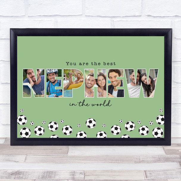 Photo Collage Green Football 6-Photo Any Occasion Gift For Nephew Print Canvas