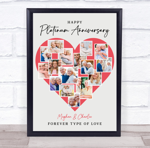 Photo Collage Platinum 70th Wedding Anniversary Gift 16-Photo Red Print Canvas