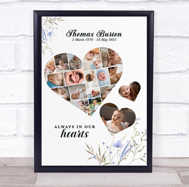 Photo Collage Kids Memorial Gift For Anyone 19-Photo Blue Floral Print Or Canvas