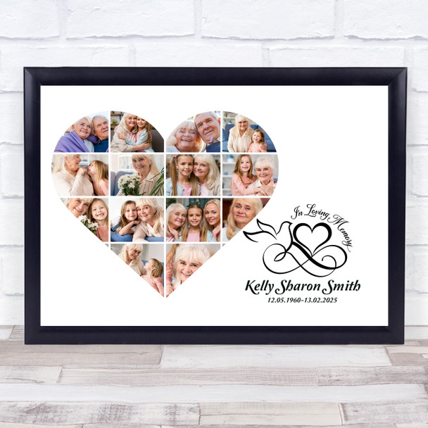 Photo Collage Memorial Gift For Anyone 14-Photo Heart Dove Heart Print Or Canvas