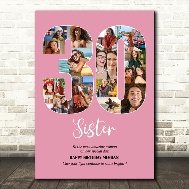 Photo Collage 30th Birthday Custom Gift For Her 18-Photo 30 Pink Print Or Canvas