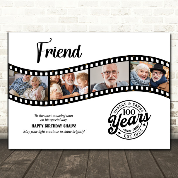 Photo Collage 100th Birthday Gift For Friend 4-Photo Camera Film Print Or Canvas