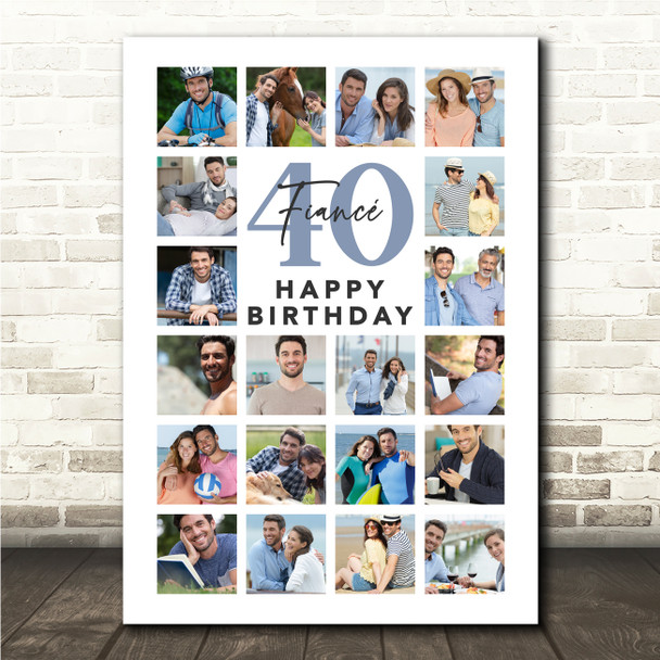 Photo Collage 40th Birthday Custom Gift For Fiancé 20-Photo Blue Print Or Canvas