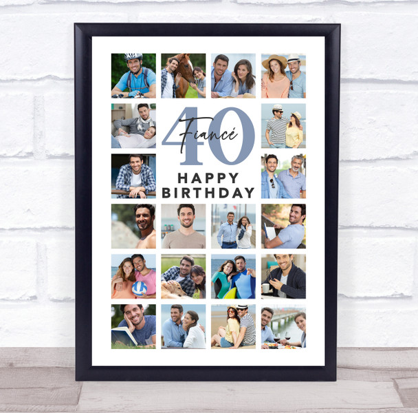 Photo Collage 40th Birthday Custom Gift For Fiancé 20-Photo Blue Print Or Canvas