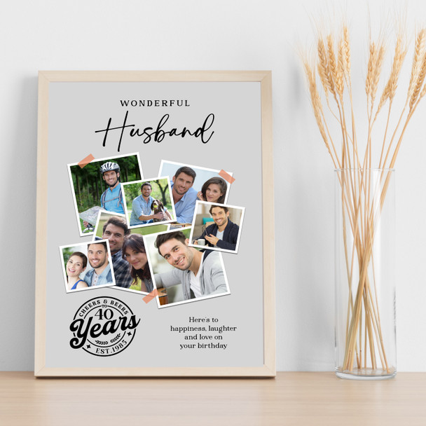 Photo Collage 40th Birthday Custom Gift For Husband 7-Photo Grey Print Or Canvas
