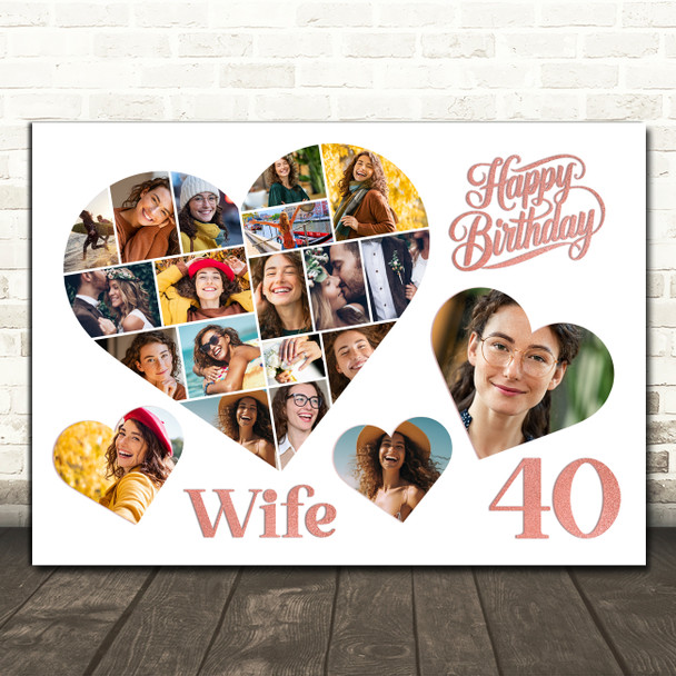 Photo Collage 40th Birthday Custom Gift For Wife 20-Photo Hearts Print Or Canvas