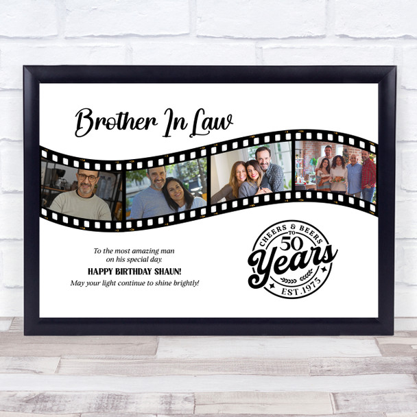 Photo Collage 50th Birthday Gift For Brother-In-Law 4-Photo Film Print Or Canvas