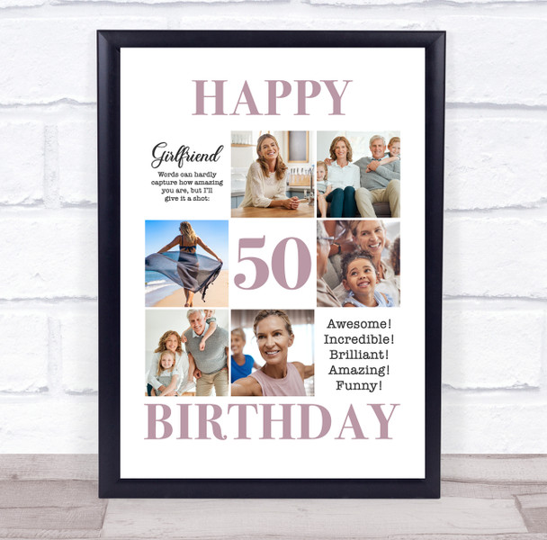 Photo Collage 50th Birthday Gift For Girlfriend 6-Photo Portrait Print Or Canvas