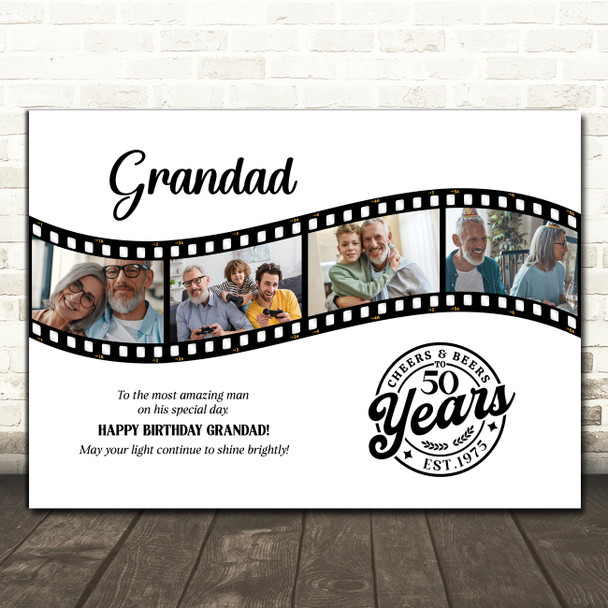 Photo Collage 50th Birthday Gift For Grandad 4-Photo Camera Film Print Or Canvas