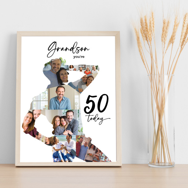 Photo Collage 50th Birthday Custom Gift For Grandson 9-Photo Man Print Or Canvas