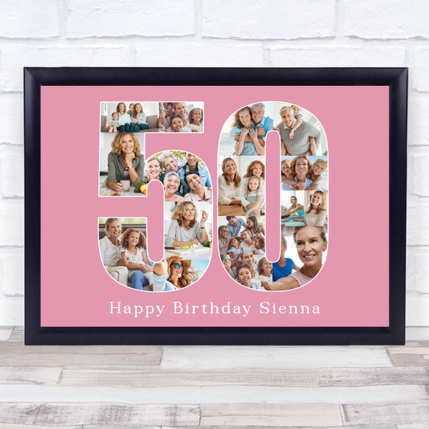 Photo Collage 50th Birthday Gift For Her 17-Photo Number 50 Pink Print Or Canvas