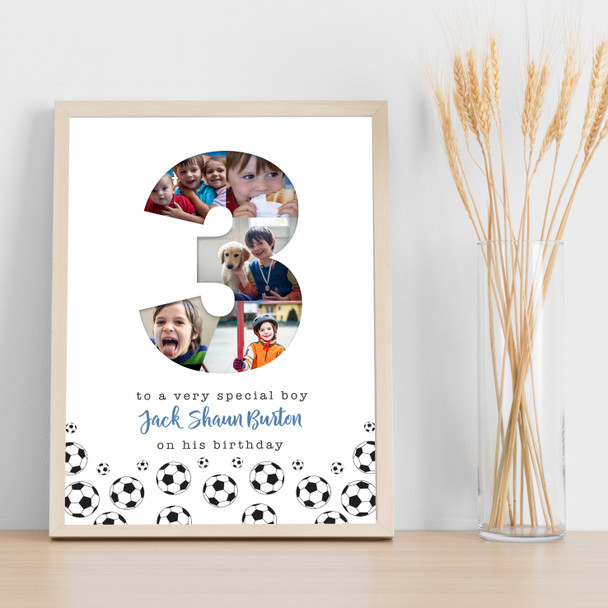 Photo Collage 5-Photo 3rd Birthday Football Custom Gift For Boys Print Or Canvas