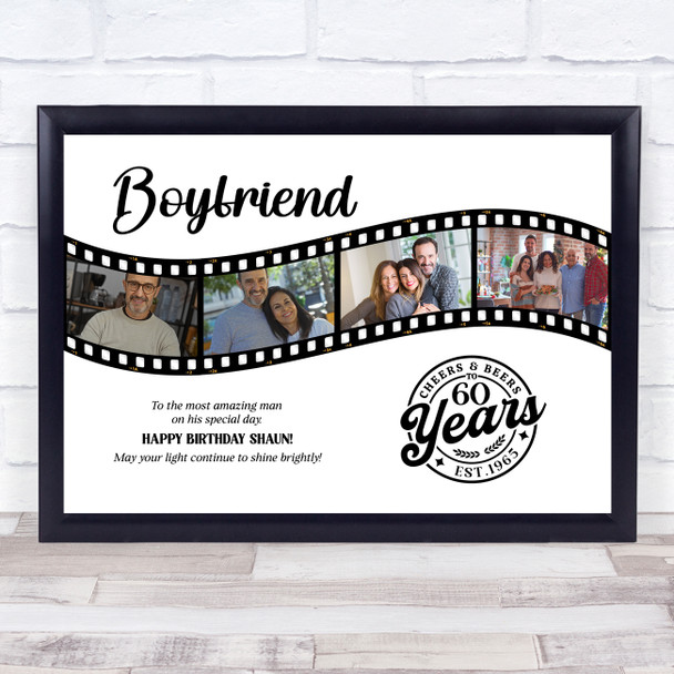 Photo Collage 60th Birthday Gift For Boyfriend 4-Photo Film Reel Print Or Canvas