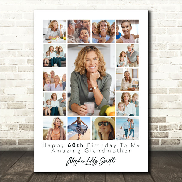 Photo Collage 60th Birthday Custom Gift For Grandmother 15-Photo Print Or Canvas