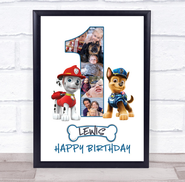 Photo Collage 6-Photo 1st Birthday Gift For Baby Boys Paw Patrol Print Or Canvas
