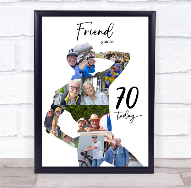 Photo Collage 70th Birthday Gift For Friend 9-Photo Man Portrait Print Or Canvas