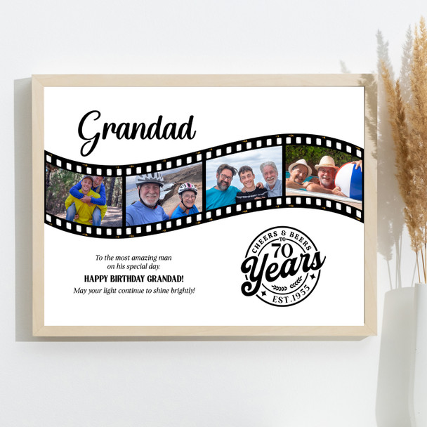 Photo Collage 70th Birthday Gift For Grandad 4-Photo Camera Film Print Or Canvas