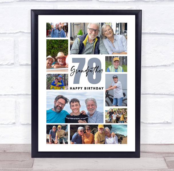 Photo Collage 70th Birthday Custom Gift For Grandfather 10-Photo Print Or Canvas