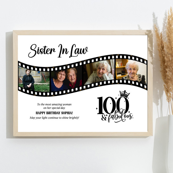 Photo Collage 100th Birthday Gift For Sister-In-Law 4-Photo Film Print Or Canvas