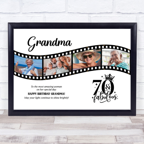 Photo Collage 70th Birthday Gift For Grandma 4-Photo Camera Film Print Or Canvas