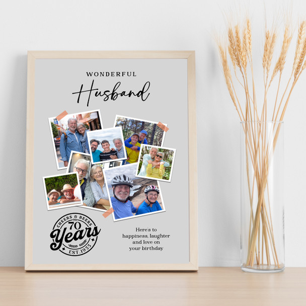 Photo Collage 70th Birthday Custom Gift For Husband 7-Photo Grey Print Or Canvas