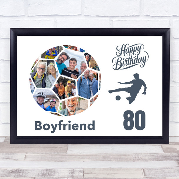 Photo Collage 80th Birthday Gift For Boyfriend 14-Photo Football Print Or Canvas