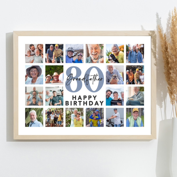 Photo Collage 80th Birthday Custom Gift For Grandfather 20-Photo Print Or Canvas