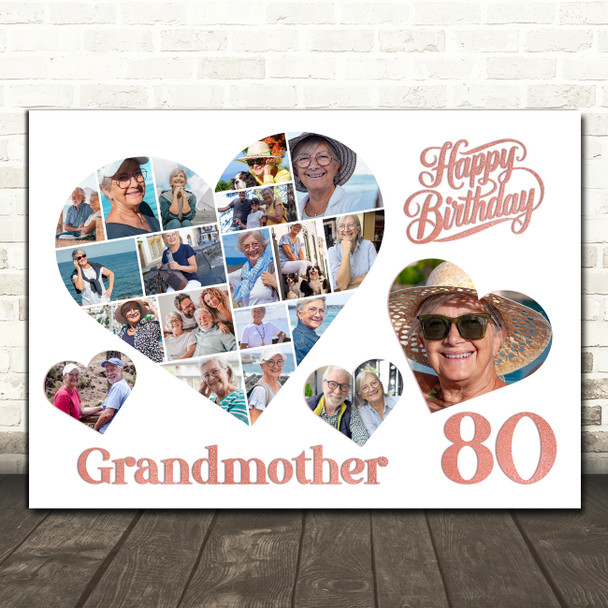 Photo Collage 80th Birthday Gift For Grandmother 20-Photo Hearts Print Or Canvas
