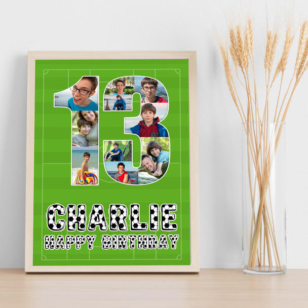 Photo Collage 10-Photo 13th Birthday Gift For Kids Boys Football Print Or Canvas