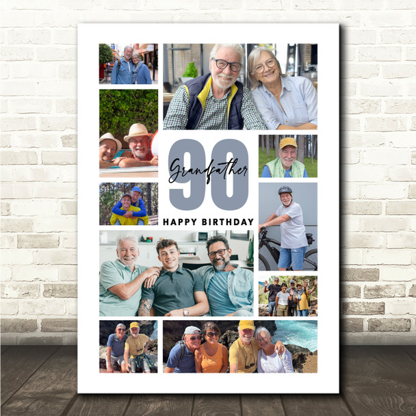 Photo Collage 90th Birthday Custom Gift For Grandfather 10-Photo Print Or Canvas