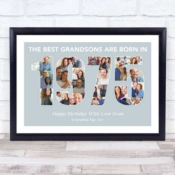 Photo Collage Blue Birthday Gift For Grandson 22-Photo Year 1975 Print Or Canvas