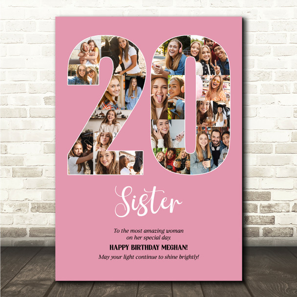 Photo Collage 20th Birthday Custom Gift For Her 20-Photo 20 Pink Print Or Canvas