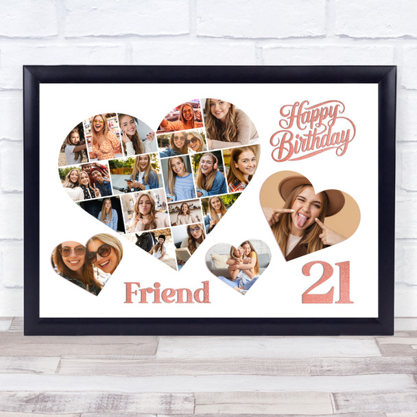 Photo Collage 21st Birthday Gift For Friend 20-Photo Hearts Pink Print Or Canvas