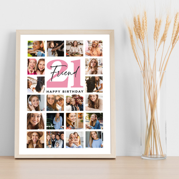 Photo Collage 21st Birthday Custom Gift For Friend 20-Photo Pink Print Or Canvas
