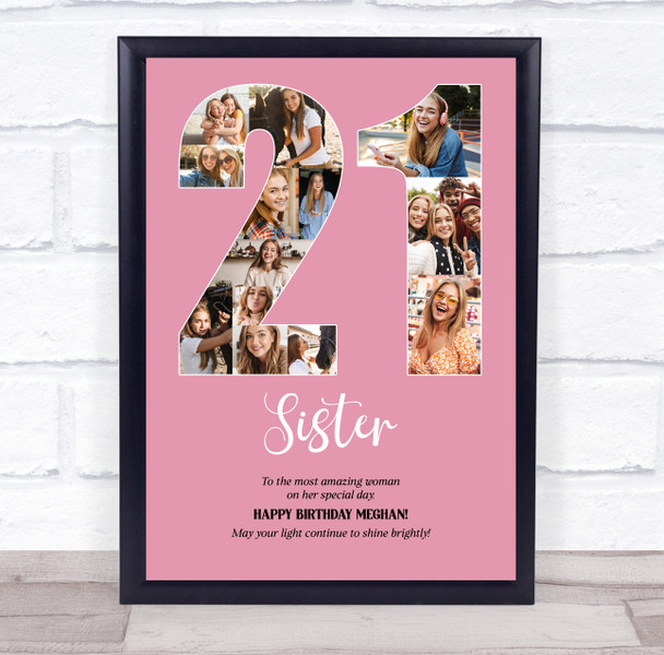 Photo Collage 21st Birthday Gift For Her 13-Photo Number 21 Pink Print Or Canvas
