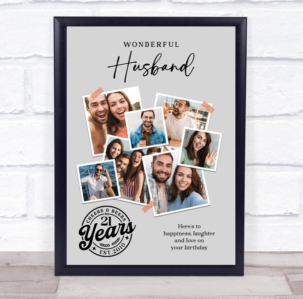 Photo Collage 21st Birthday Custom Gift For Husband 7-Photo Grey Print Or Canvas