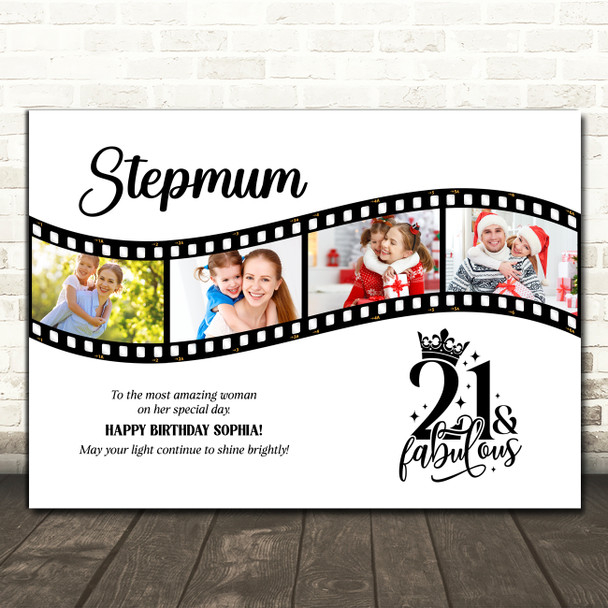 Photo Collage 21st Birthday Gift For Stepmum 4-Photo Camera Film Print Or Canvas