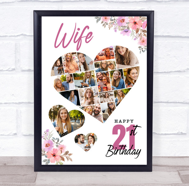 Photo Collage 21st Birthday Custom Gift For Wife 19-Photo Floral Print Or Canvas