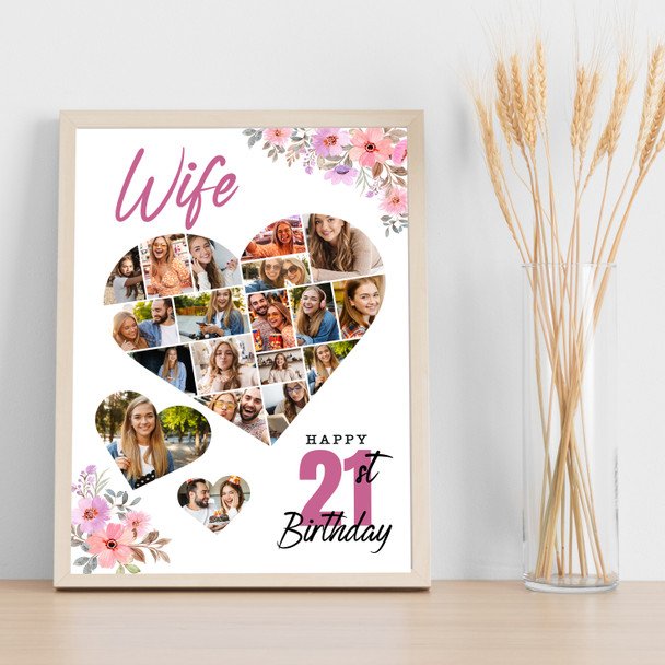 Photo Collage 21st Birthday Custom Gift For Wife 19-Photo Floral Print Or Canvas
