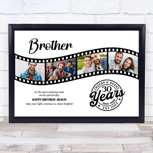 Photo Collage 30th Birthday Gift For Brother 4-Photo Camera Film Print Or Canvas