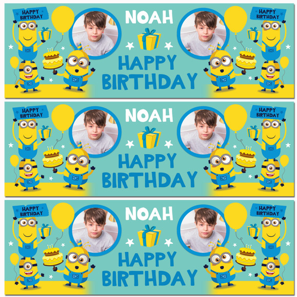 Personalised Party Banner For Birthday With Photo Boys Minions Kids