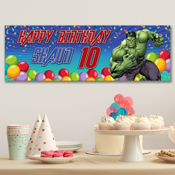 Personalised Party Banner For Kids Birthday Boys Marvel Superhero Hulk Any Age