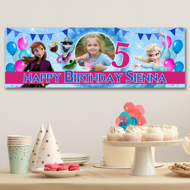 Personalised Party Banner For Kids Birthday Girls Any Age Frozen With Photo