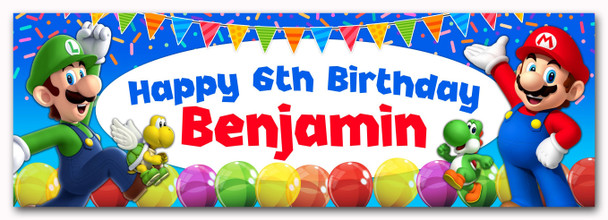 Personalised Party Banner For Kids Birthday Mario Bross Any Age