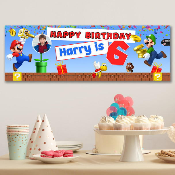 Personalised Party Banner For Kids Birthday Mario Bross With Photo Any Age