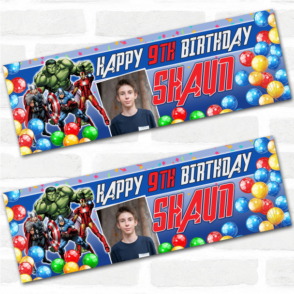 Personalised Party Banner For Kids Birthday Marvel Superhero's Photo Any Age