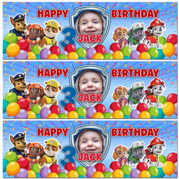 Personalised Party Banner For Kids Birthday Paw Patrol With Photo Any Age